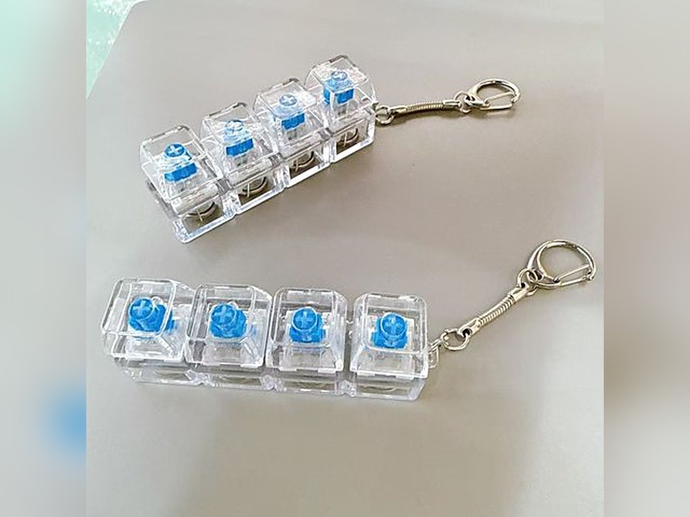 Clear keycap clicker keychain with blue keys