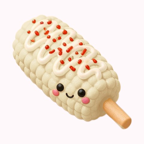 White corn elote on a stick squishy, concept art